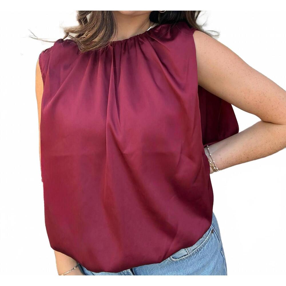 NEW WISHLIST satin stitches blouse in burgundy - Picture 2 of 2